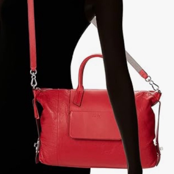 Vince Camuto Davia Red Leather Satchel Rare! - Picture 7 of 13